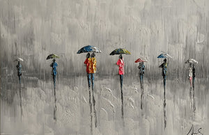 Olieverf schilderij A Walk in the Rain 120 x 80 cm