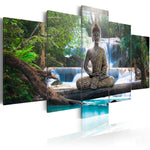 Foto schilderij - Buddha and waterfall
