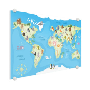 Wereldkaart op plexiglas - Dansende dieren