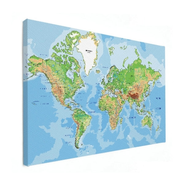 Wereldkaart op canvas - Geografisch