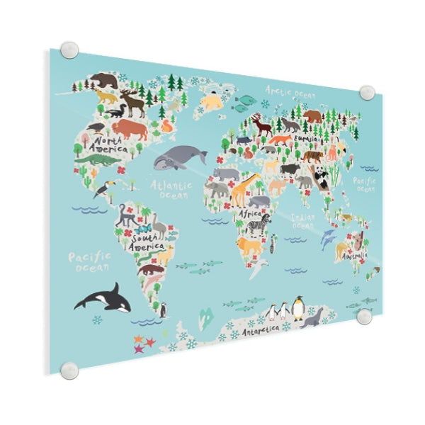 Wereldkaart op plexiglas - Ons dierenrijk