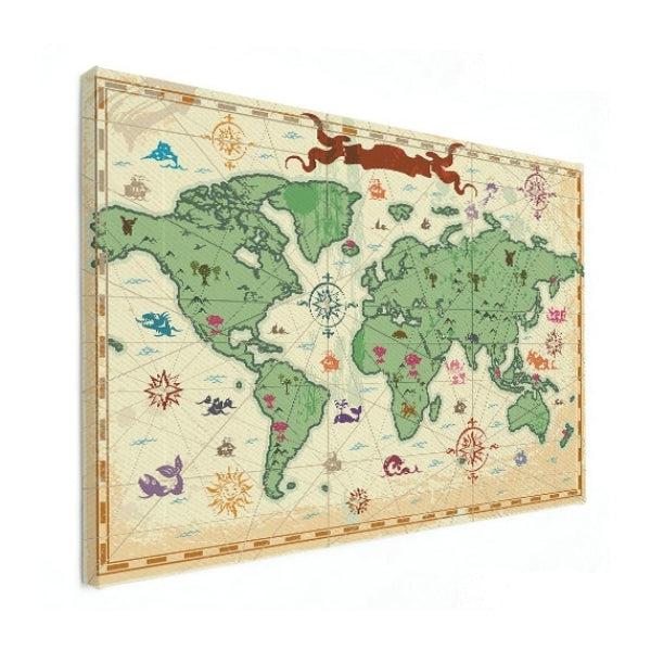 Wereldkaart op canvas - Schatkaart