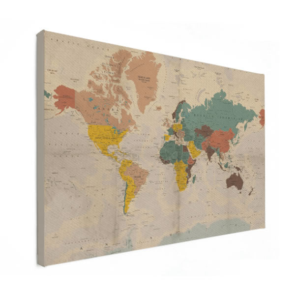Wereldkaart op canvas - Verkleurd Historisch