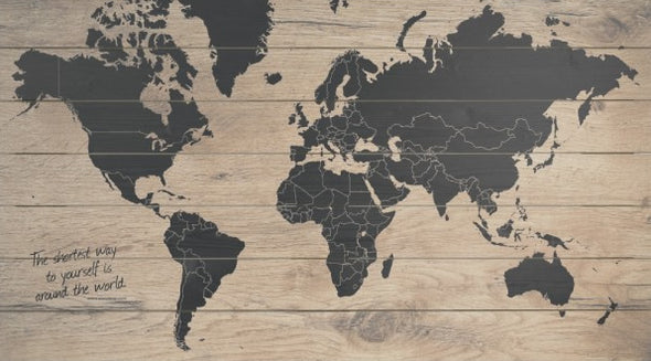 Wereldkaart op hout - Zwart