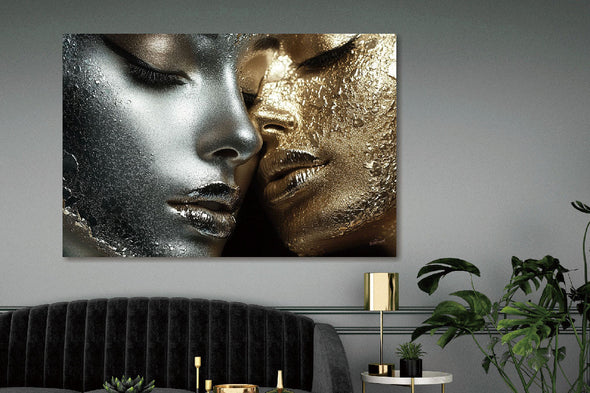 Schilderij 120x80 Gouden/zilveren vrouwen (Glas)