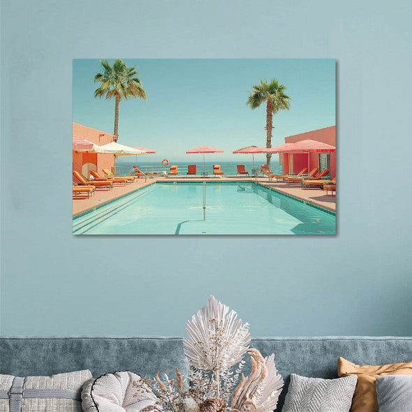 Schilderij 120x80 Zwembad aan het strand (Glas)