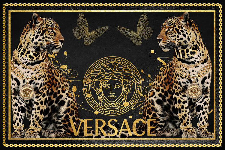 Schilderij 80x120 Gouden panters (Glas)