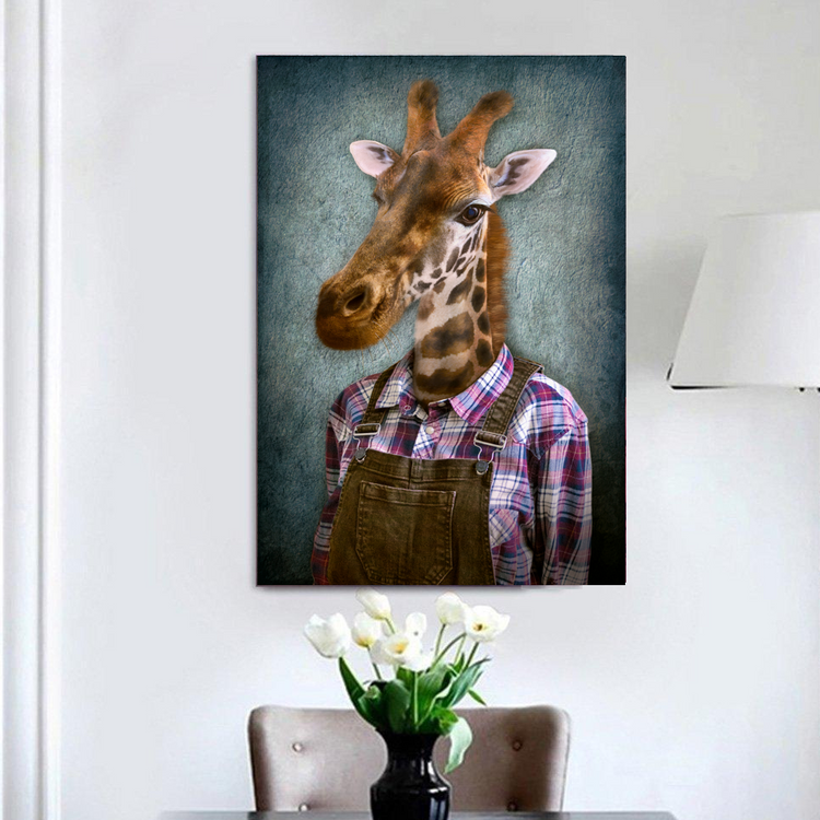 Giraffe in Dungarees Canvas schilderij