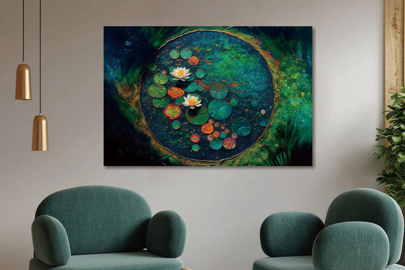 Schilderij 120x80 Waterplanten in een cirkel (Glas)