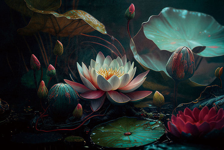 Schilderij met 3D reliëf 120x80 Waterplanten (Glas)