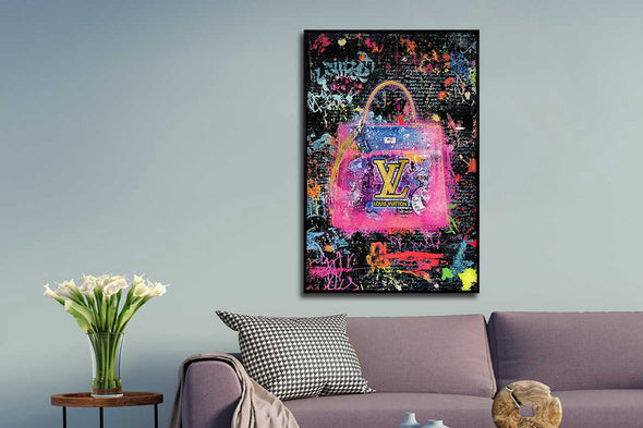 Schilderij met kristallen en lijst 80x120 Gekleurde tas (Glas)