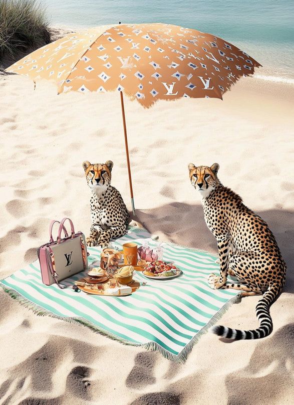 Schilderij 80x120 Panters onder de parasol (Glas)