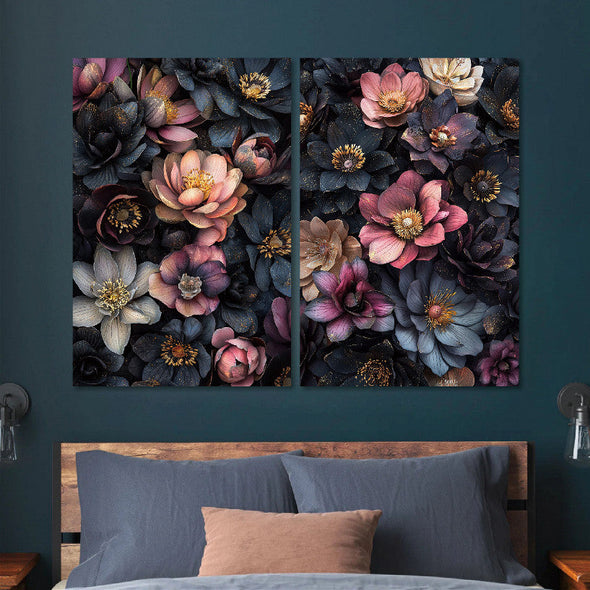 Schilderij met 3D reliëf 120x80 Bloemen roze/blauw (Glas)