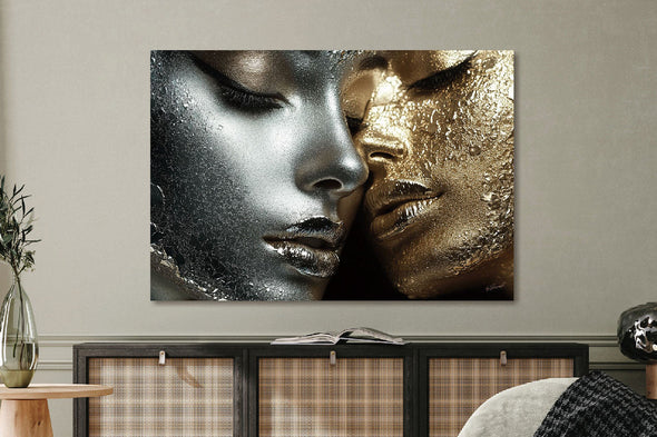 Schilderij 160x110 Gouden/zilveren vrouwen (Glas)