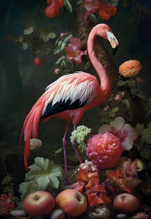 Schilderij 110x160 Flamingo met bloemen (Glas)