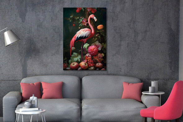 Schilderij 110x160 Flamingo met bloemen (Glas)
