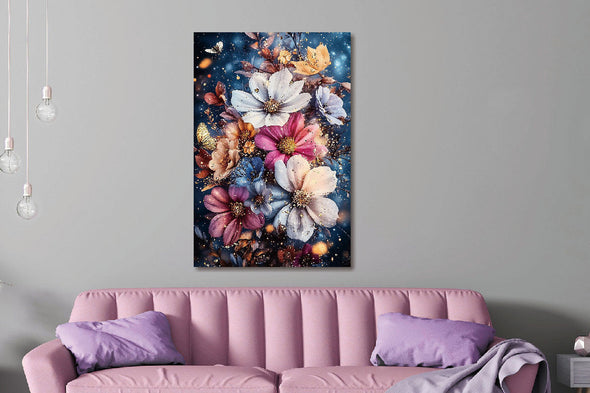 Schilderij 80x120 Bloemen met lichtjes verticaal (Glas)