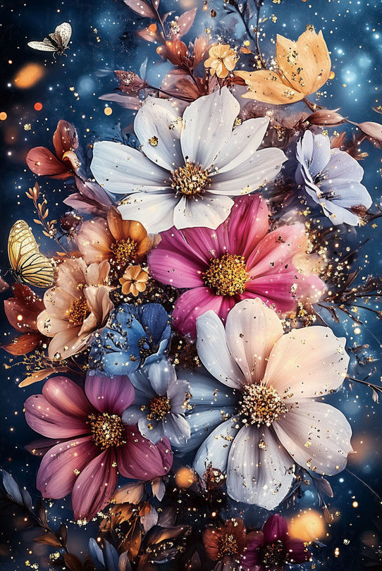 Schilderij 80x120 Bloemen met lichtjes verticaal (Glas)