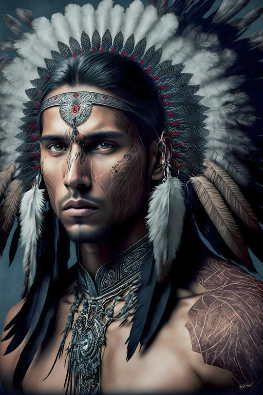 Schilderij 80x120 Indiaan man (Glas)