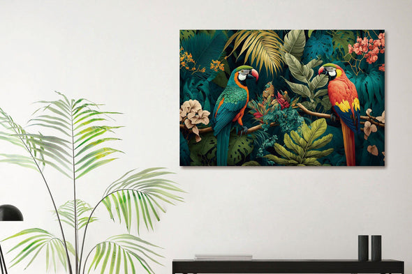 Schilderij met 3D reliëf 120x80 Papegaaien (Glas)