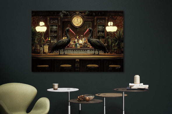 Schilderij 120x80 Ibissen op de bar (Glas)