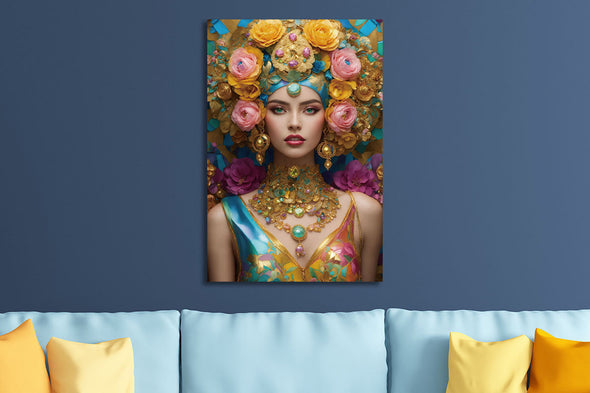 Schilderij 80x120 vrouw met rozen (Glas)