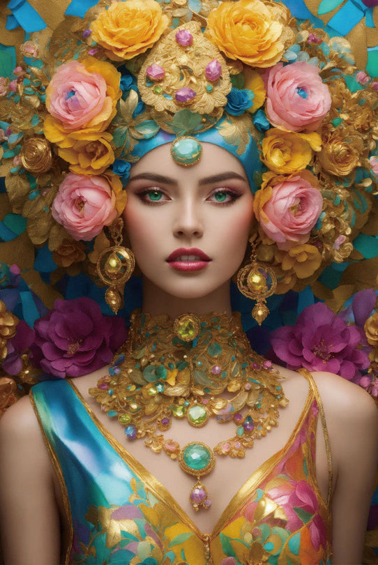 Schilderij 80x120 vrouw met rozen (Glas)