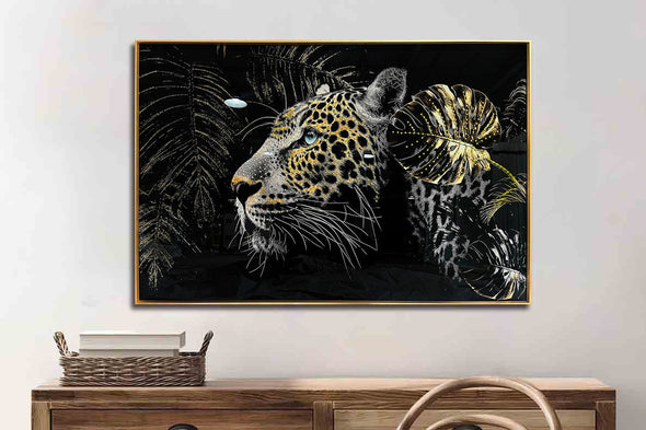 Schilderij met kristallen en lijst 120x80 Panter (Glas)