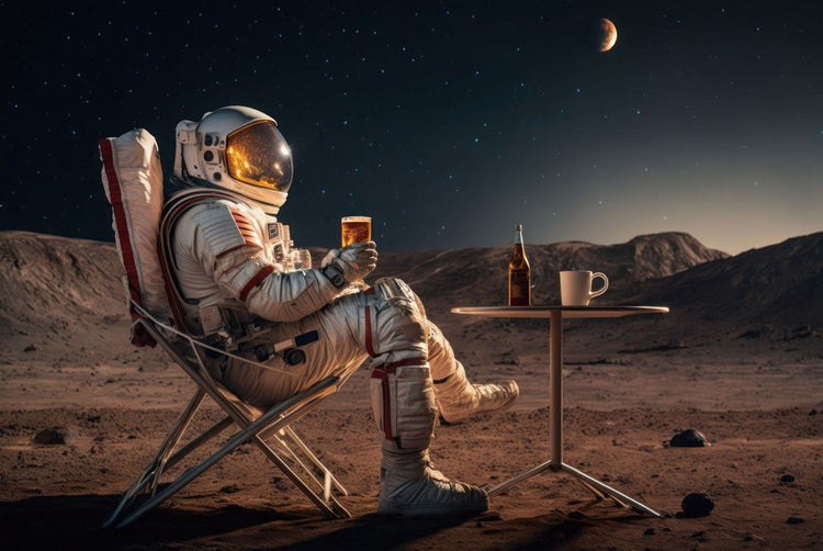 Schilderij 120x80 Biertje op de maan (Glas)