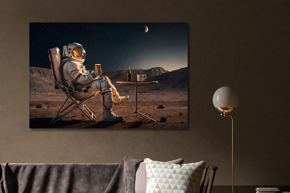 Schilderij 120x80 Biertje op de maan (Glas)