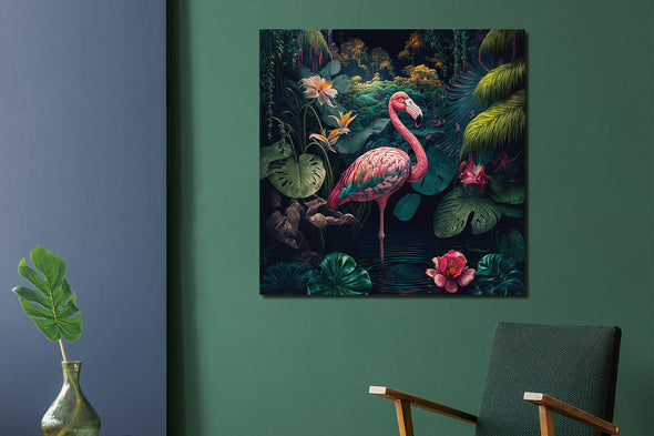 Schilderij 80x80 Flamingo rechts (Glas)