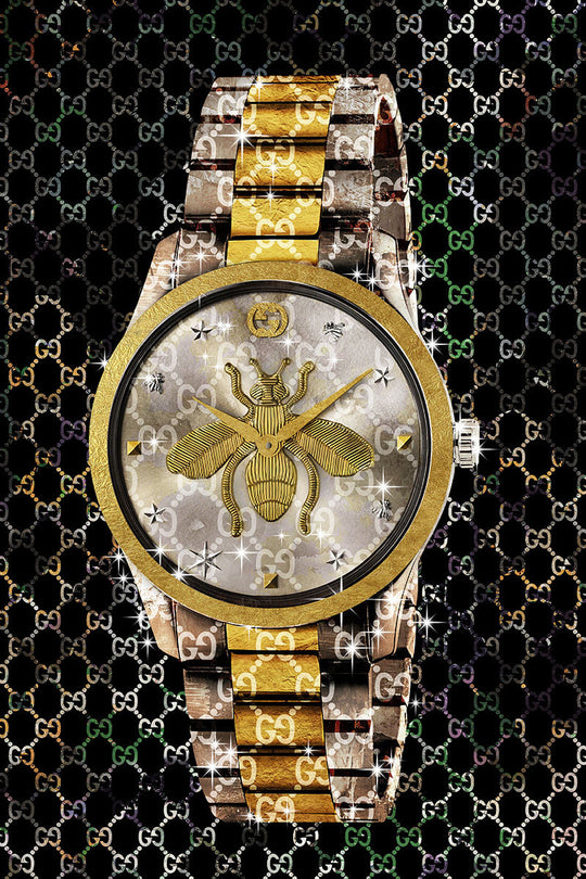 Schilderij 80x120 Horloge goud (Glas)