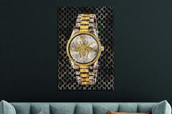 Schilderij 80x120 Horloge goud (Glas)