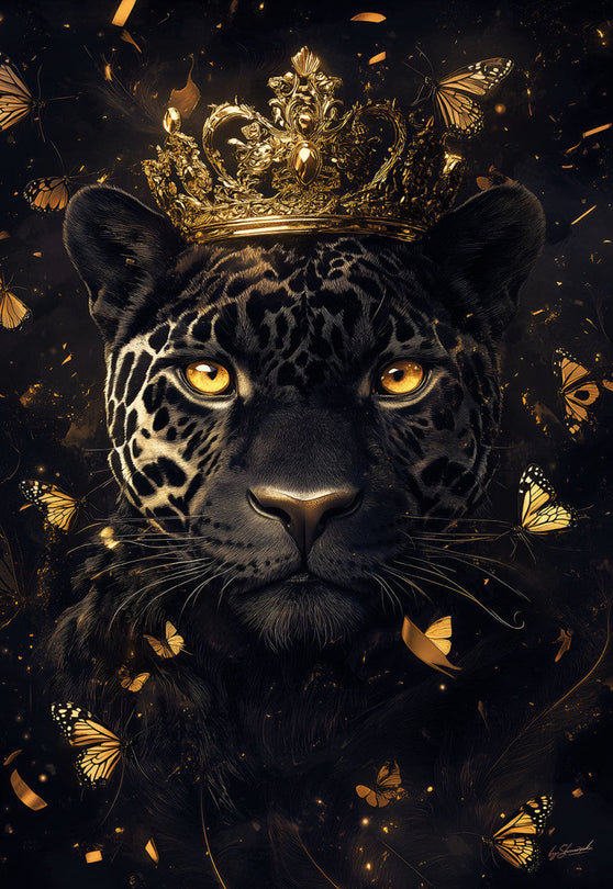 Schilderij 110x160 Zwarte panter met kroon (Glas)