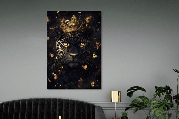 Schilderij 110x160 Zwarte panter met kroon (Glas)