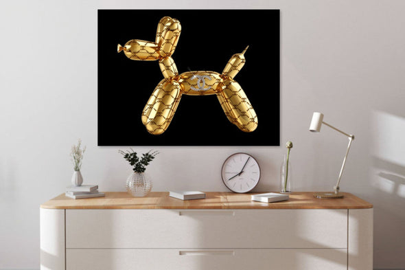 Schilderij met goudfolie 80x60 Ballon hond links (Glas)