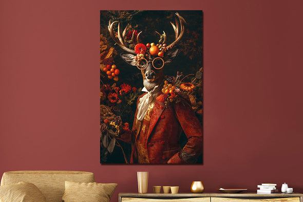 Schilderij 80x120 Hert met rood fruit en bril (Glas)