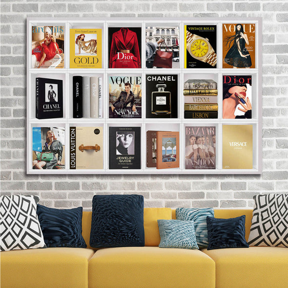 Schilderij met 3D reliëf 120x80 Merken boekenkast 2 (Glas)