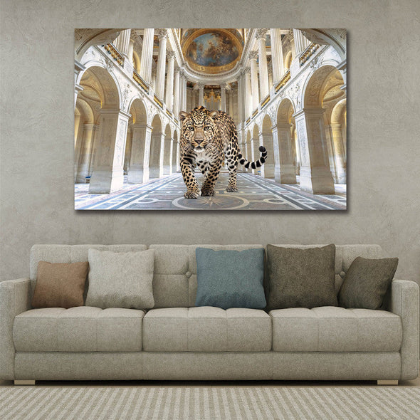 Schilderij 120x80 Panter in paleis (Glas)