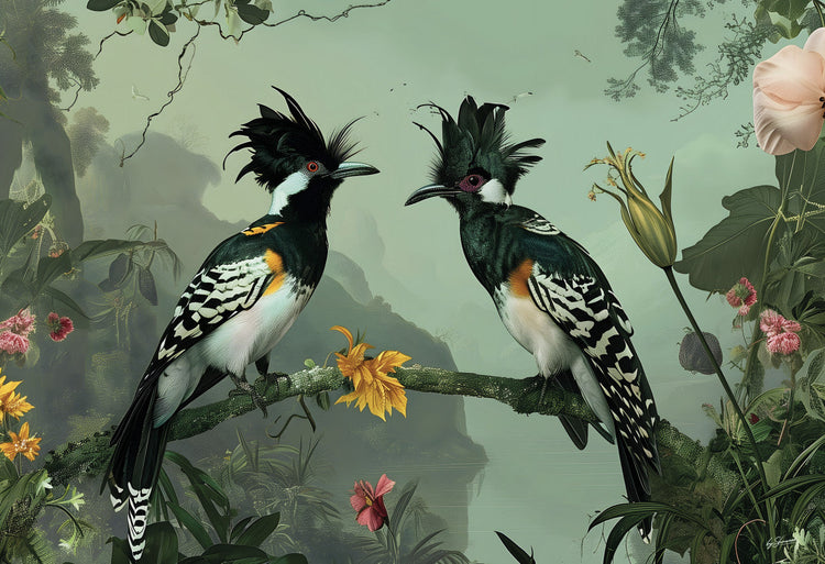 Schilderij 160x110 Vogels met kuif (Glas)