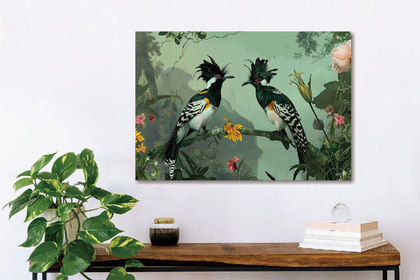 Schilderij 160x110 Vogels met kuif (Glas)
