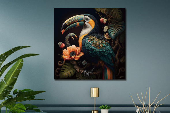 Schilderij 120x120 3D Toekan (Glas)