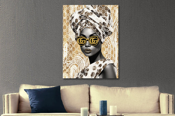 Schilderij met goudfolie 60x80 Fashion bril (Glas)