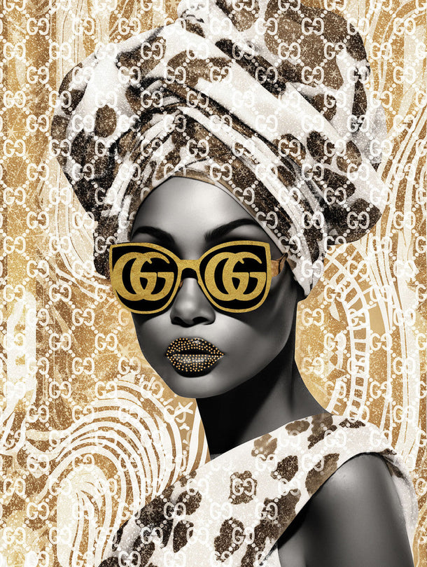 Schilderij met goudfolie 60x80 Fashion bril (Glas)