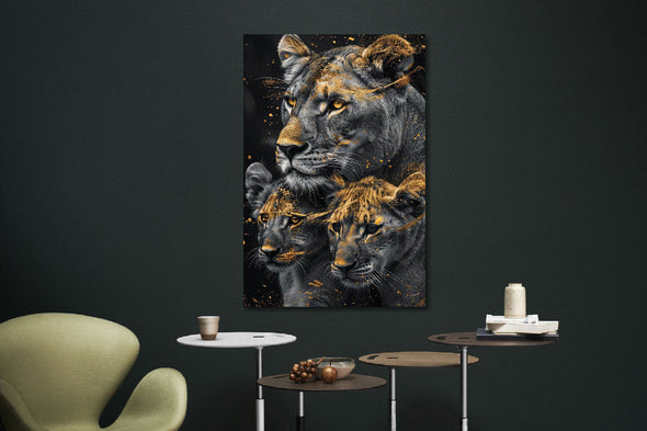 Schilderij 80x120 Tijgers met gouden tinten (Glas)