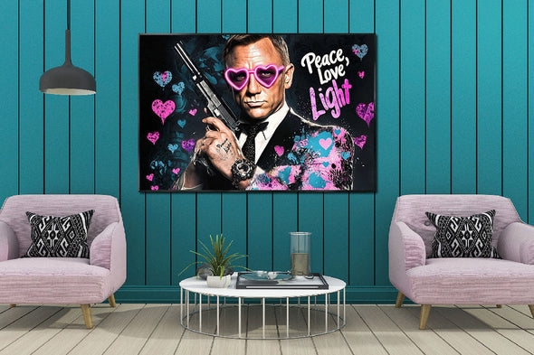 Schilderij met LED verlichting en lijst 120x80 Geheim agent (Glas)