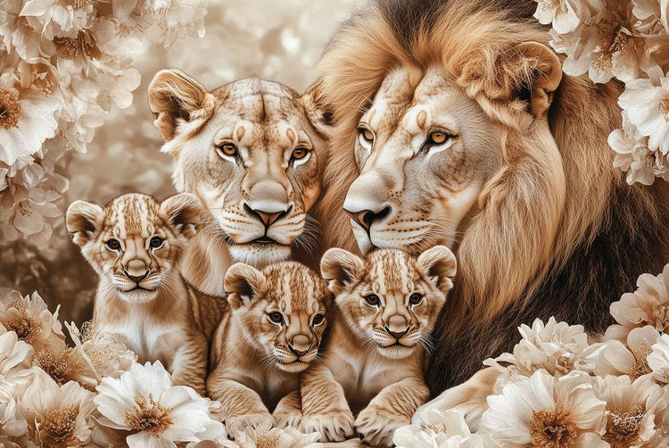 Schilderij 120x80 Getekende leeuwen 3 welpjes (Glas)