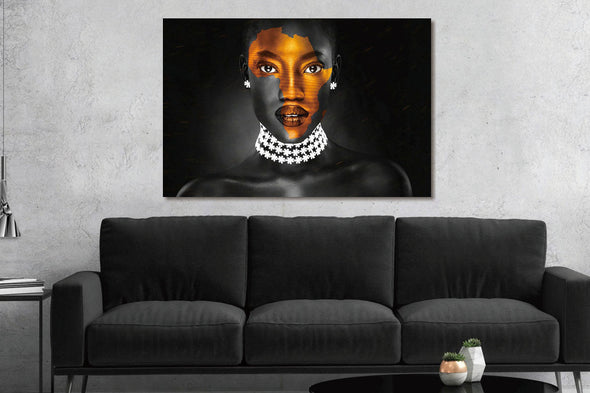 Schilderij met 3D reliëf 120x80 Vrouw met kaart van Afrika (Glas)