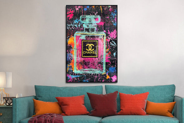 Schilderij met kristallen en lijst 80x120 Gekleurde parfum (Glas)