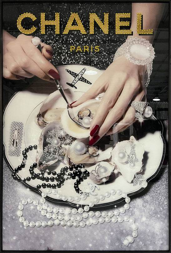 Schilderij met kristallen en lijst 80x120 Parels (Glas)